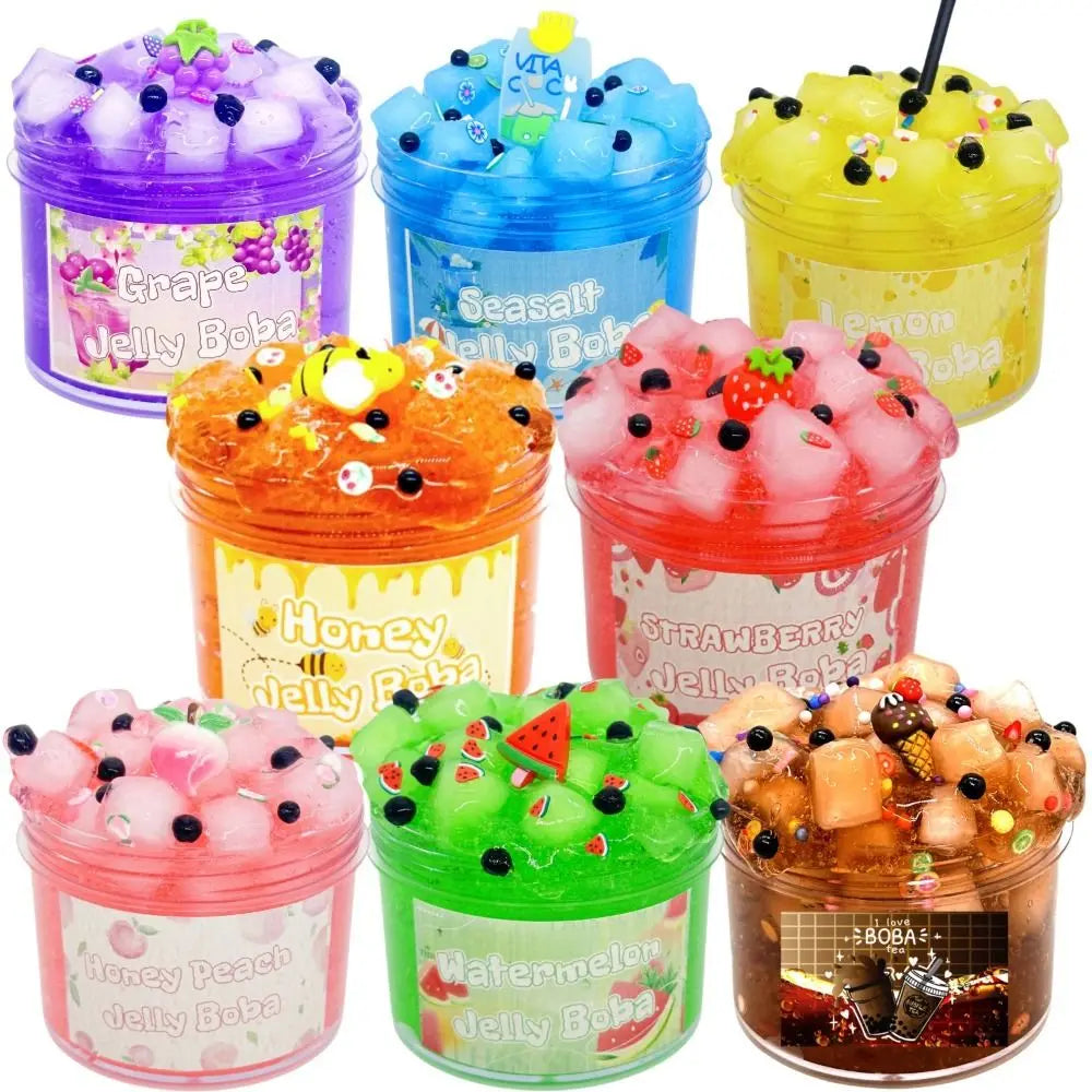Soft 300ml/70ml Slime Kit Fruit Crunchy Non-Sticky Jelly Cube Slime Glitter Stress Relief Clear Slime Party Favor Gifts
