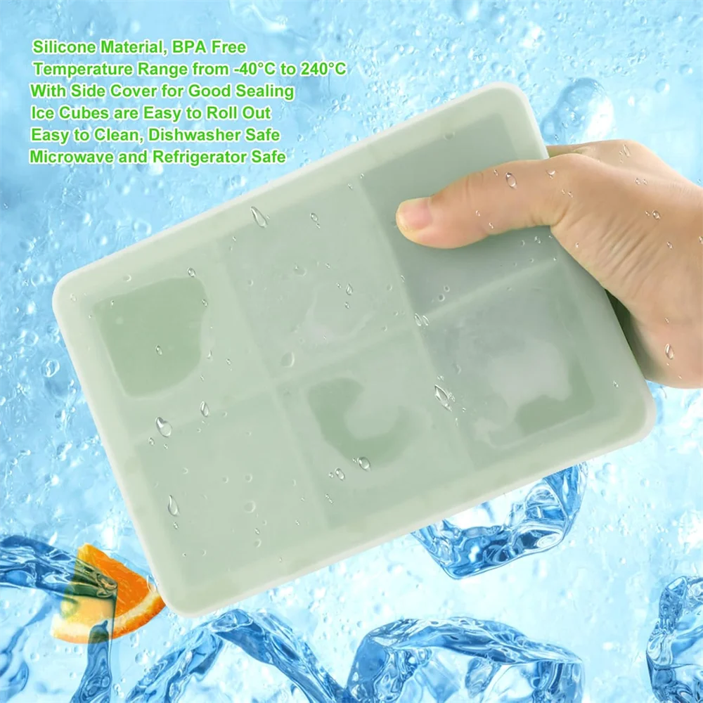 Large Ice Cube Tray with Lid,Stackable Big Silicone Square Ice Cube Mold for Whiskey Cocktails Bourbon Soups  Treats,BPA Free