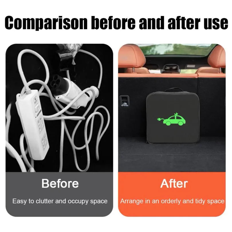 EV Cable Organizer Bag Electric Car Charger Box Charging Organizer Jumper Cable Bag Electric Vehicle Charging Cable Case