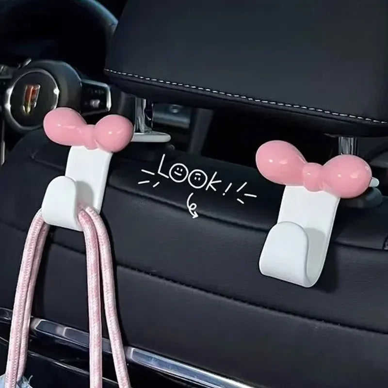 Cute Car Seat Hook Dopamine Car Accessories with Bow Decor Pink Car Organizer Cute Women Auto Gifts Vehicle Storage