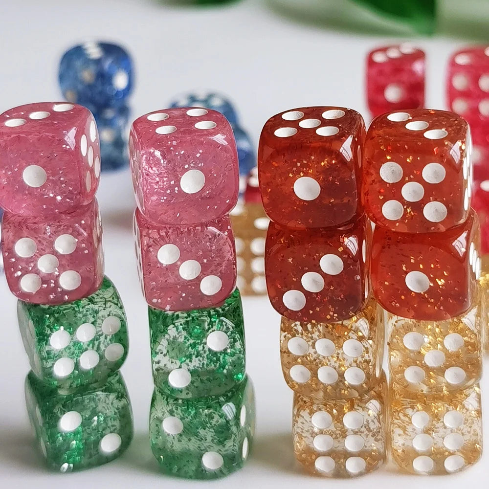 Set of 10pcs Glitter Dice Roller D6 6 Faces  12mm Casino Game Dice D6 Mini Dice in OPP Bag For Table Board Game