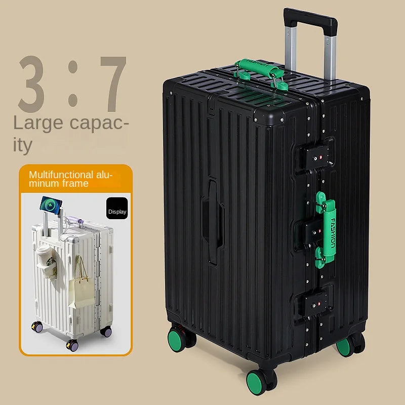 20-28 Color-Block Large Capacity Travel Suitcase with Thickened Aluminum Frame, PC Luggage with Brake Wheels Student Cabin Bag