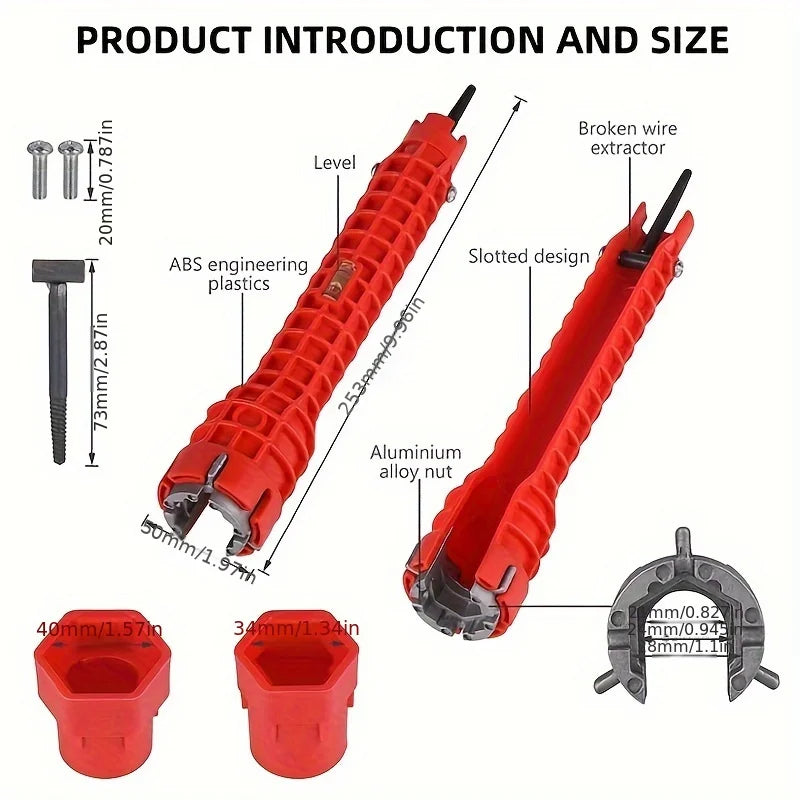 14-in-1 Multi-Function Sink & Faucet Repair Wrench - Durable ABS, Anti-Slip Long Handle for Kitchen & Bathroom Plumbing