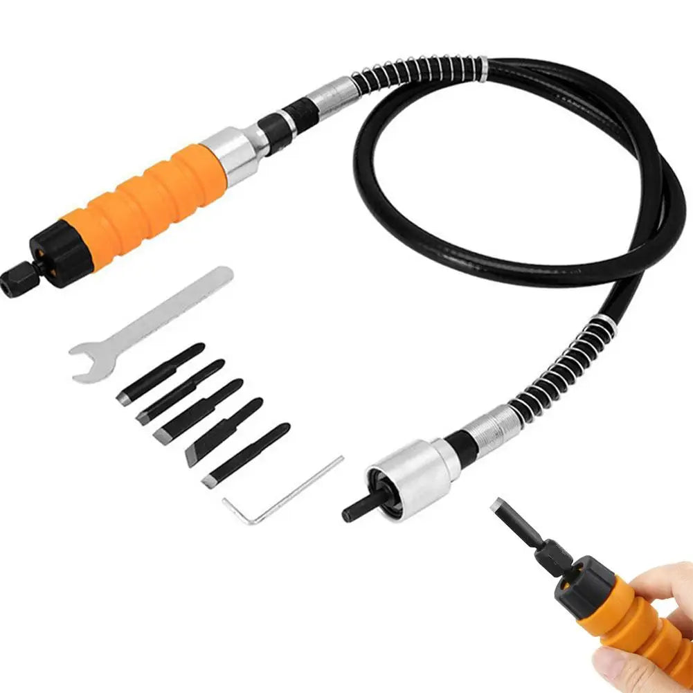 Electric Wood Chisel Carving Tool, Hand Carving Chisel with Wrench Chuck Attachment 5 Blades Flexible Shaft Woodworking Woodcut