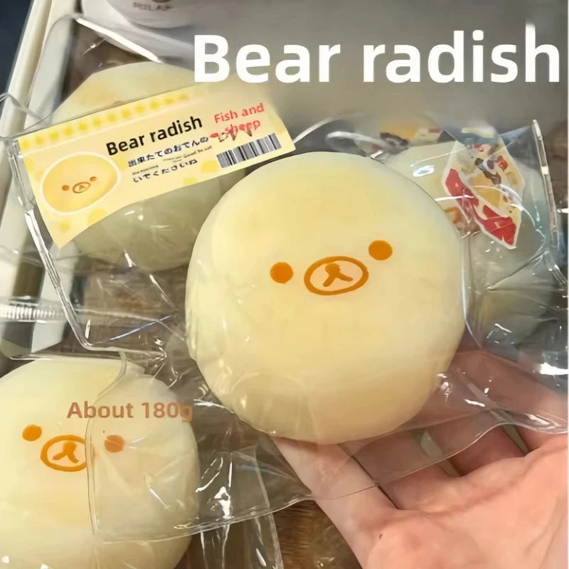 Crunch Bear Radish Squishy Funny Viral Style Super Soft Sticky Mud Simulation Food Stress Relief for Daily Relax And Leisure