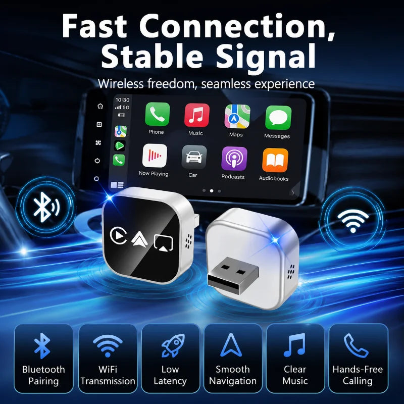 2026 New Upgrade Car Wireless Adapter 4-in-1 Wireless CarPlay Android Auto AirPlay Mirror Link Bluetooth WiFi Mini USB Dongle