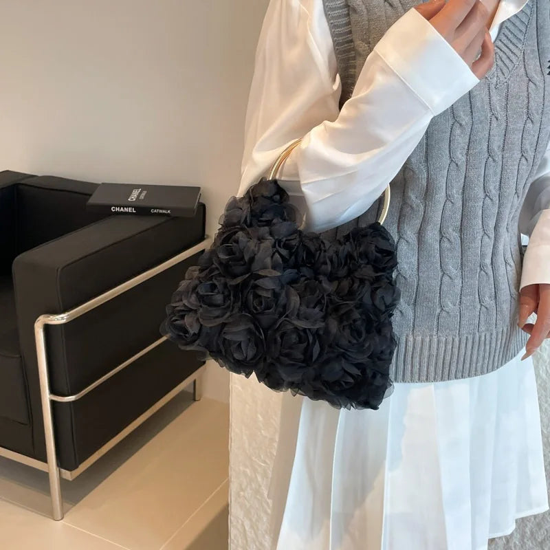 Women Floral Clutch Purses Solid Color Party Prom Purses Luxury Rose Flower Tote Bags for Ladies Satin Clutch for Women's Gifts