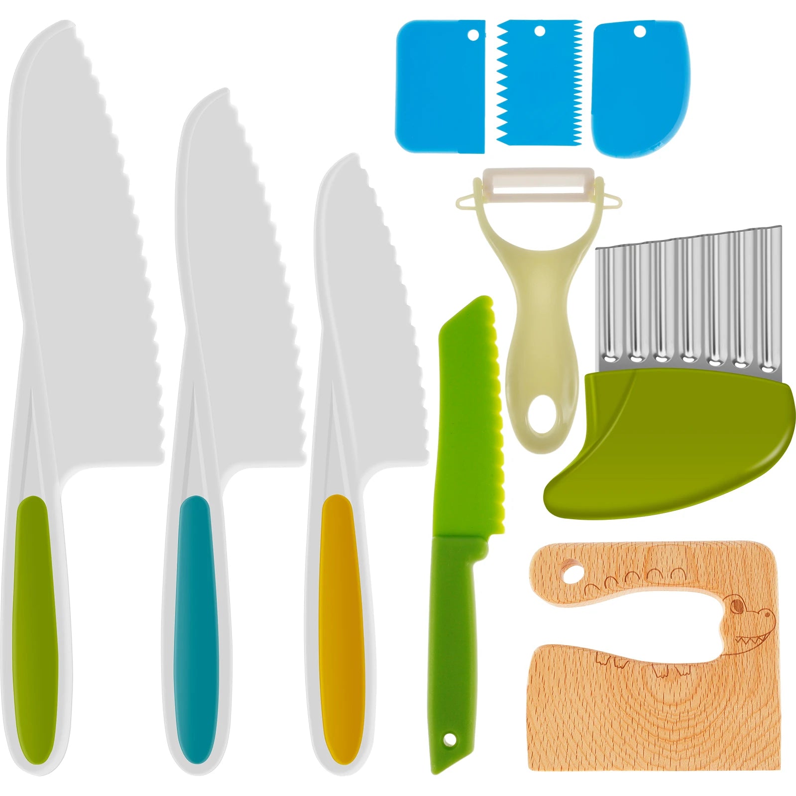 Set Kids Cooking Cutter Knife Toddler Vegetable Cutter Cooking Plastic Fruit Knives to Cut Fruits Crinkle Peeler Kitchen Supply