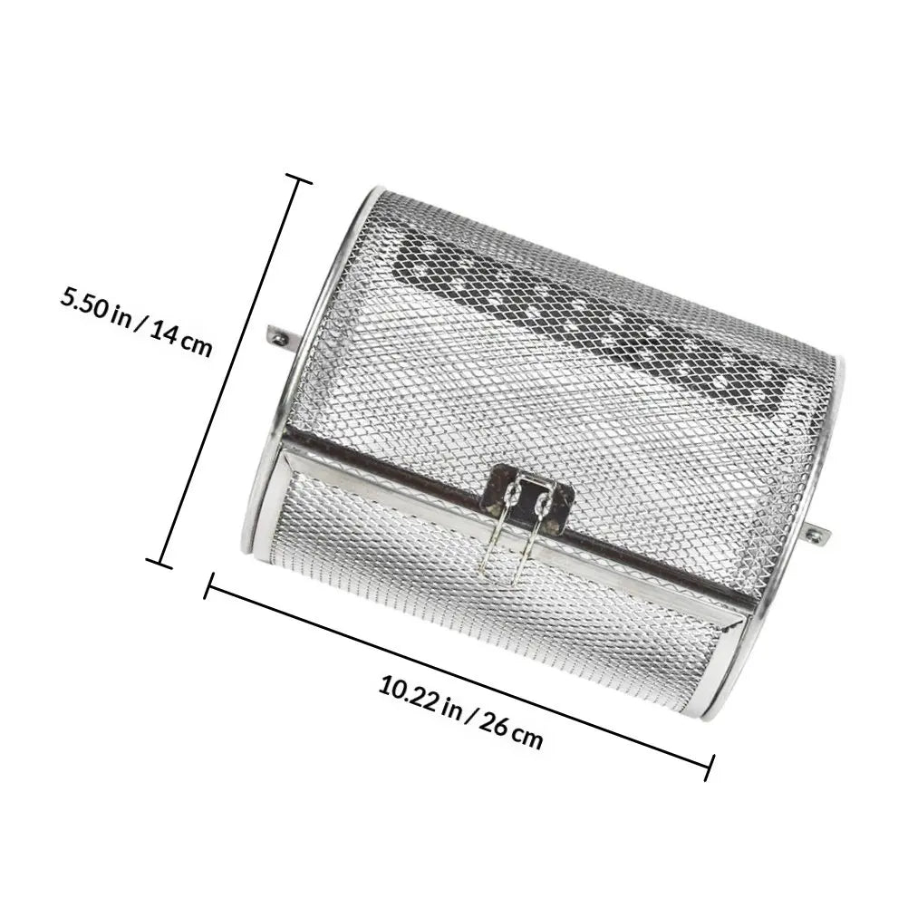 Stainless Steel Rotating Grilling Cage Rolling Bbq Basket Kitchen Roasting Tool Nut Baking Basket Rust Resistant Universal Grill