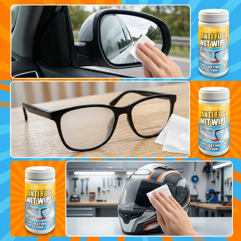RYEKEW Car Glass & Interior Anti-Fog Wipes — Long-Lasting 90-Day Protection, Clear Visibility, Anti-Fog Cleaning Wipes