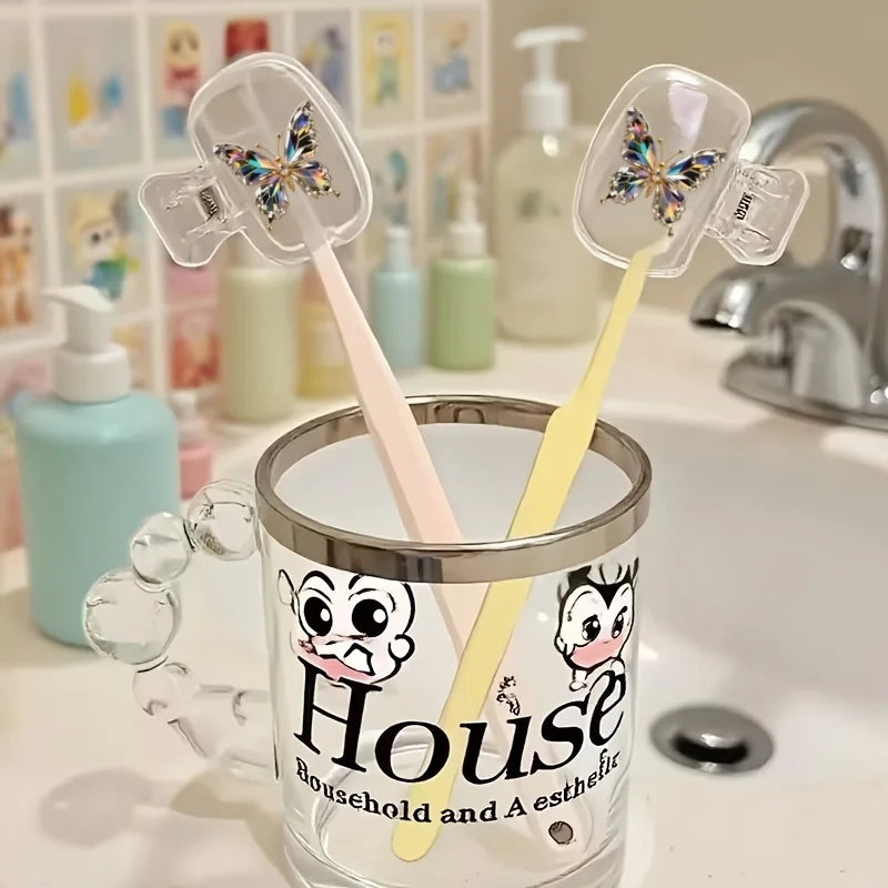 2pcs Beautiful Colorful Butterfly Portable Dustproof Odorless Toothbrush Case for Travel Ventilation Holes to Keep Clean and Dry