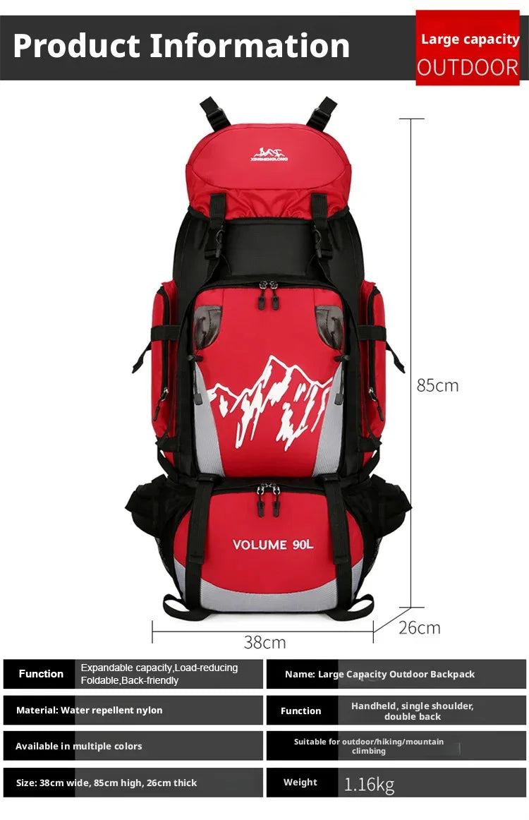 90L Outdoor Mountaineering Backpack Large Capacity Sports Bag Waterproof Hiking Travel Bag Optional Reflective Strip Backpack
