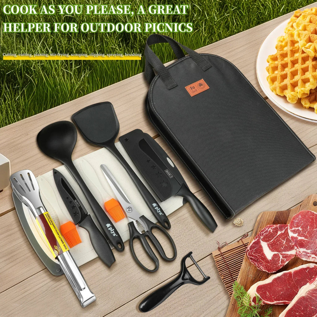 Professional barbecue Set Portable Travel Utensils Set of 10 Pieces Outdoor Kitchen Kitchenware for Backpack BBQ Camping Picnic