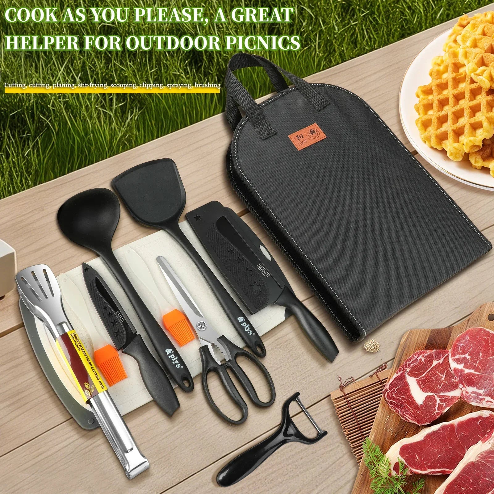 Professional barbecue Set Portable Travel Utensils Set of 10 Pieces Outdoor Kitchen Kitchenware for Backpack BBQ Camping Picnic