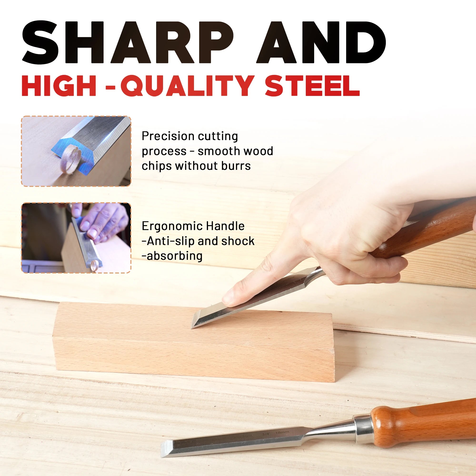 EZARC Wood Chisel Tool Sets, 6Pcs Woodworking Carving Chisel Kit with Premium Wooden Case for Carpenter Craftsman, Gift for Men