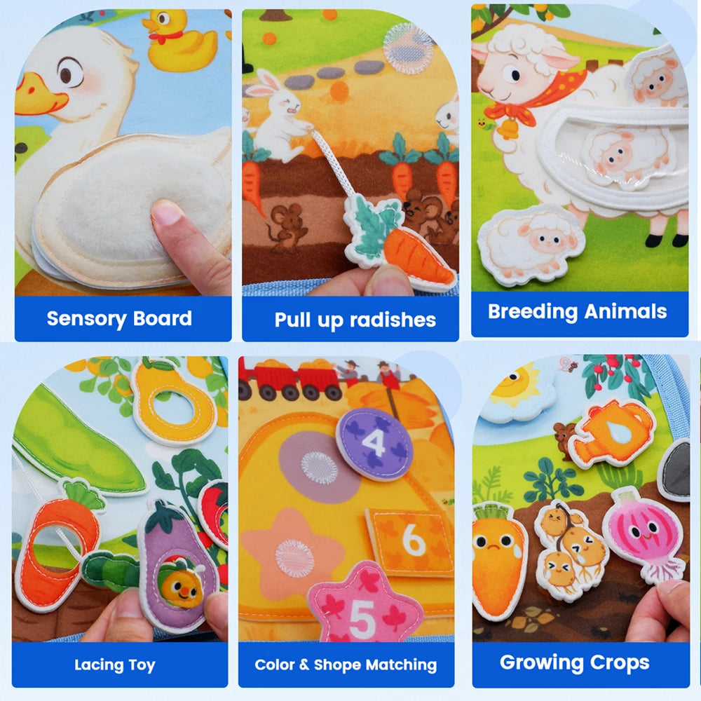3D Farm Busy Board Quiet Book Soft Felt Montessori Toy For Fine Motor Skills Early Educational Travel Toys For Children Gifts