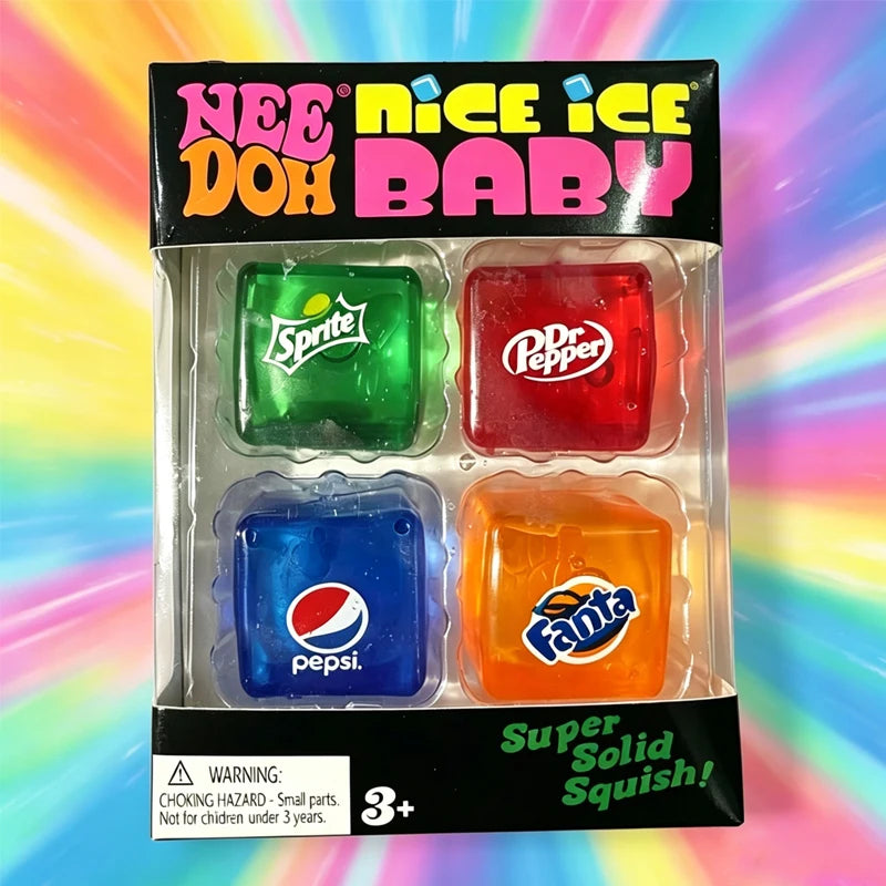 New Schylling NeeDoh Nice Cube Squishy Fidget Toy Set, Sensory Stress Relief Squeeze Cube, Anxiety Calming Focus Desk Toy, Porta
