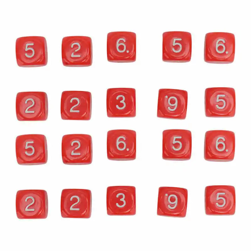 20 Pcs 6 Sided Number Dice Plastic 16mm Round Corner Polyhedral Dice Set for Numeral Teaching Board Games