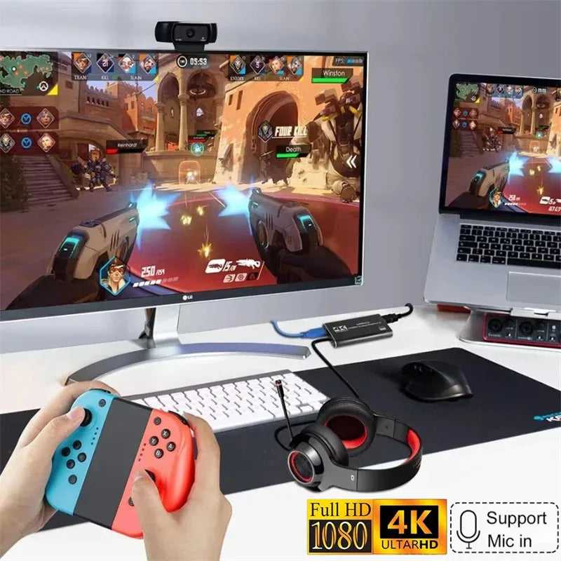 4K USB 3.0 Audio Video Capture Card HDMI-compatible 1080P HD Video Recorder Grabber For PC PS4 OBS Game Recording Live Streaming