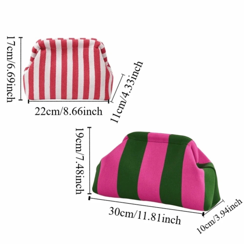 Elegant Woven Crochet Purses Large Capacity Striped Pattern Beach Clutch Handbags Woven Texture Colorblock Design