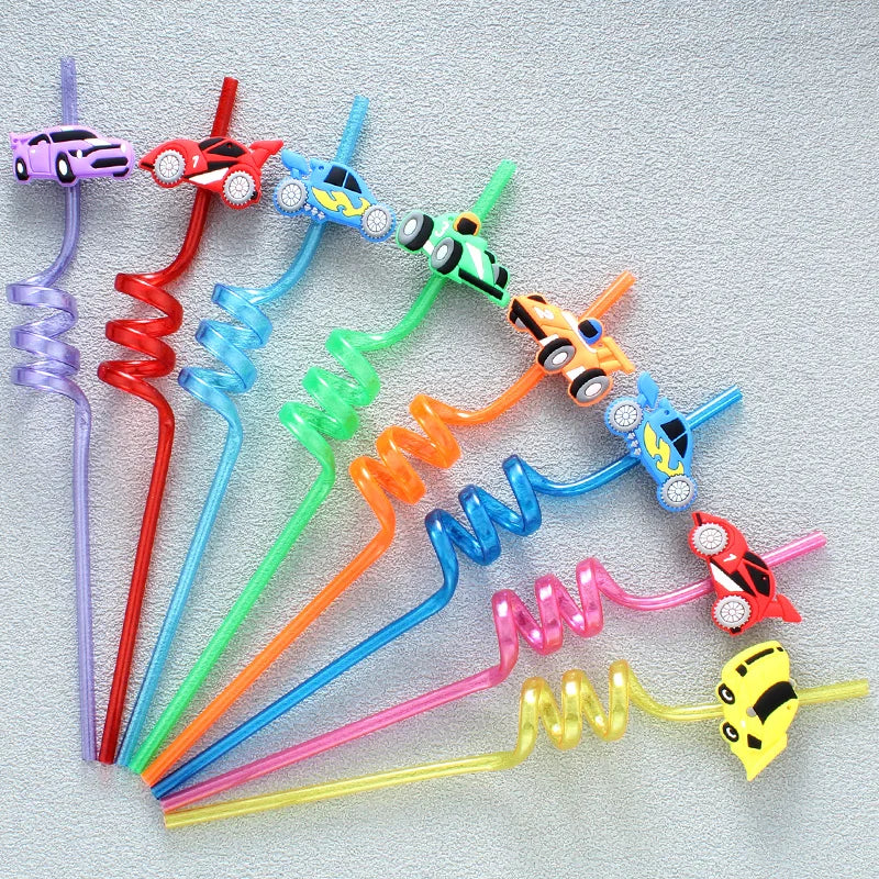8pcs car shaped straws, reusable drinking milk, birthday theme party straws wedding cocktail bar party straws