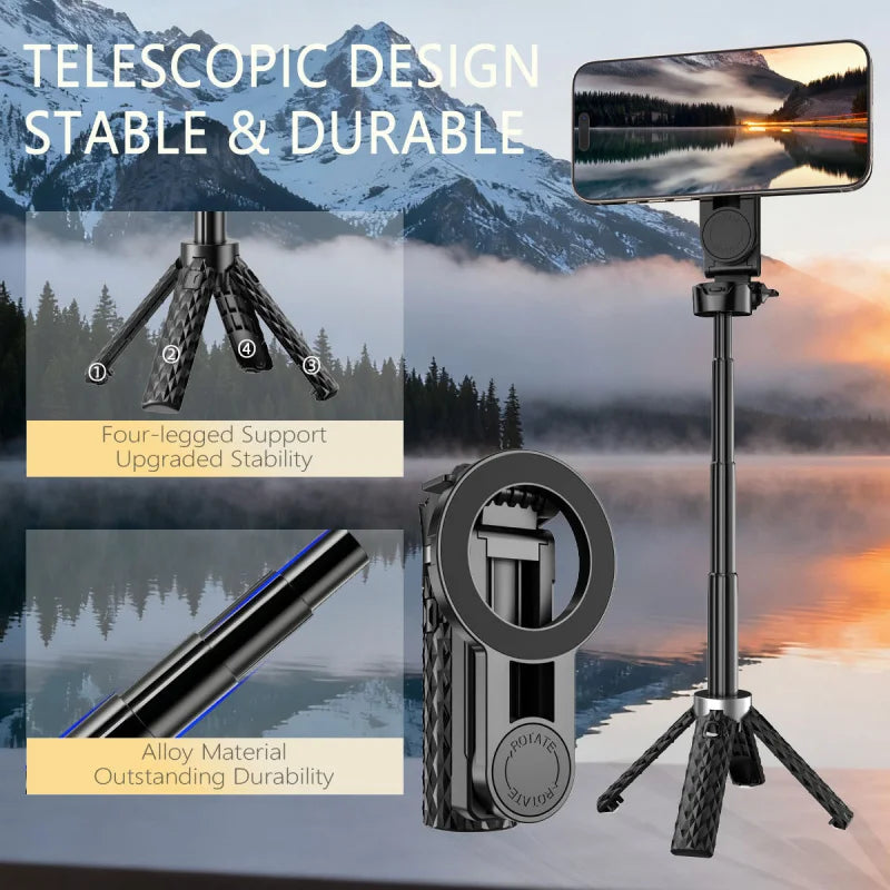 Bluetooth Selfie Stick Handheld Extendable Rotating Mini Phone Monopod with Magnetic Base for All Phones