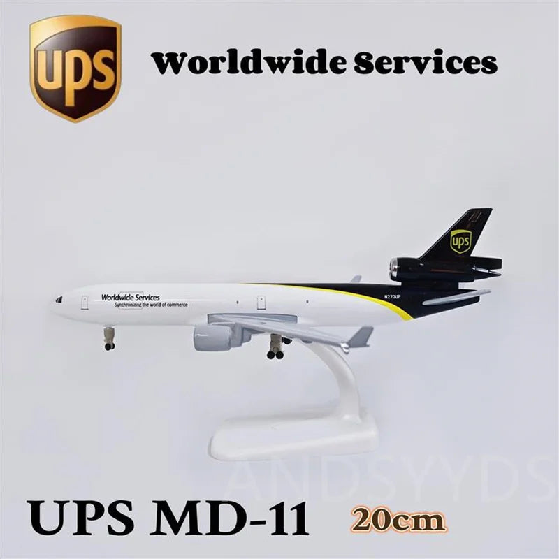 20cm Model Aircraft Diecast Alloy UPS Cargo Airlines MD-11 Simulation Airplane Scale 1:400 Children Educational Toys With Stand