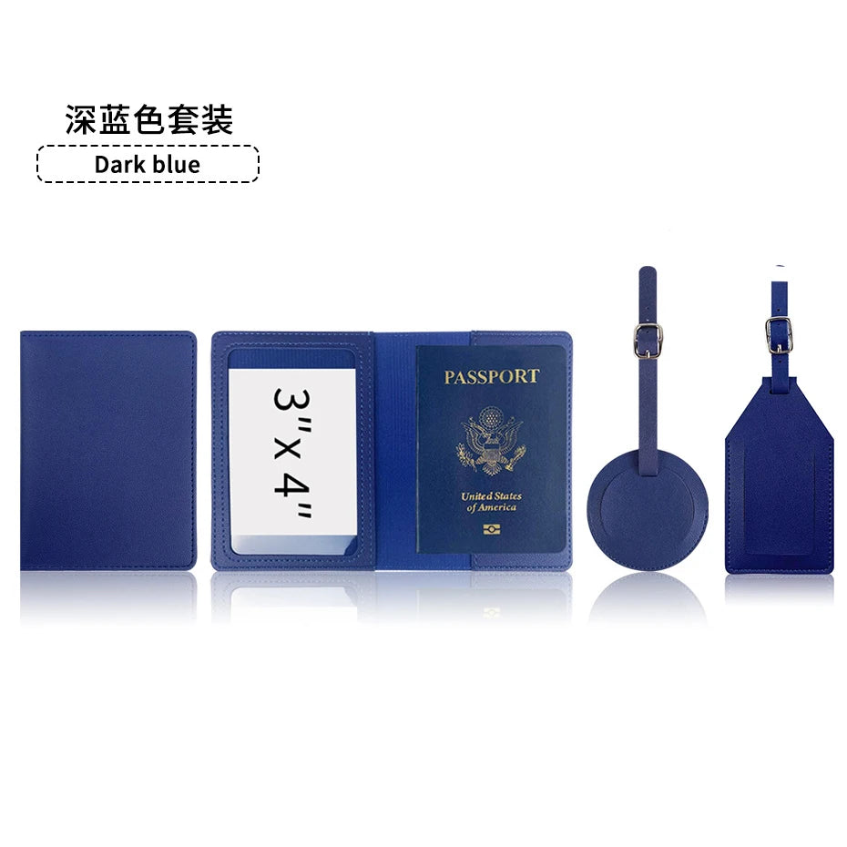 Custom Name Travel Passport Cover Round Luggage Tag Personalized Suitcase Label With Air-tag Bag PU Leather Luxury Dropship Gift