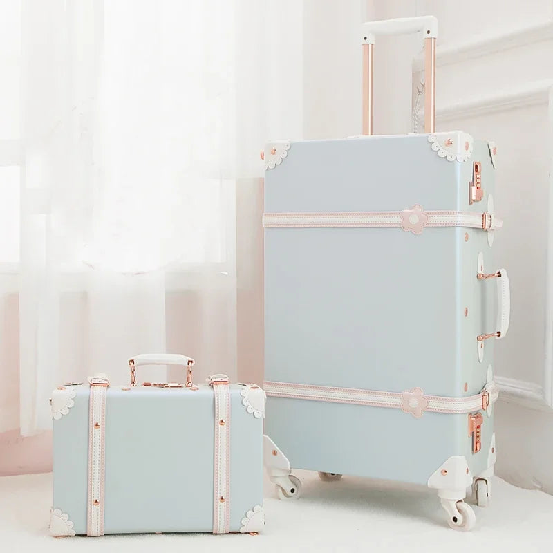 20 "22" 24 "26  Retro Travel Suitcase PU Leather Luggage Set With Wheels Rolling Trolley Case Pink Big Capacity Portable Valise