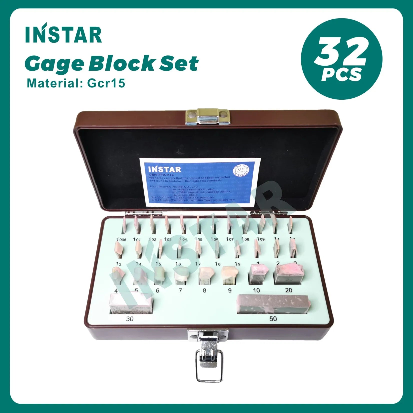 INSTAR Gage Block Set 32PC Grade 0 Medium Class Accuracy 0.00045mm Hardened Steel Gcr15 Industrial Quality 1.005mm-30-50mm