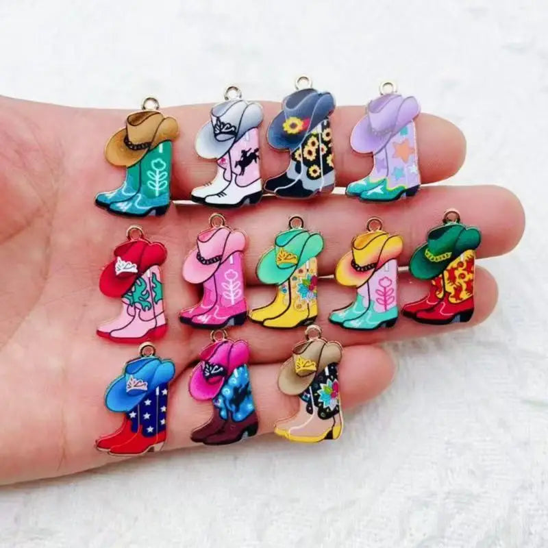 12pcs Western Cowboy Boots Hat Pendant DIY Accessories Pendant Earrings Keychain Necklace Bracelet Accessories