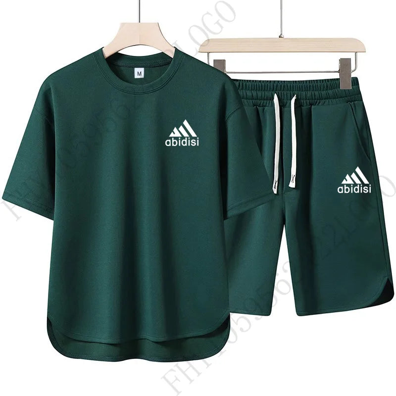Men's 2026 Summer New Product Two-Piece Printed Casual Fashion Set, Short-Sleeved T-Shirt with Drawstring Shorts, Sports Outfit