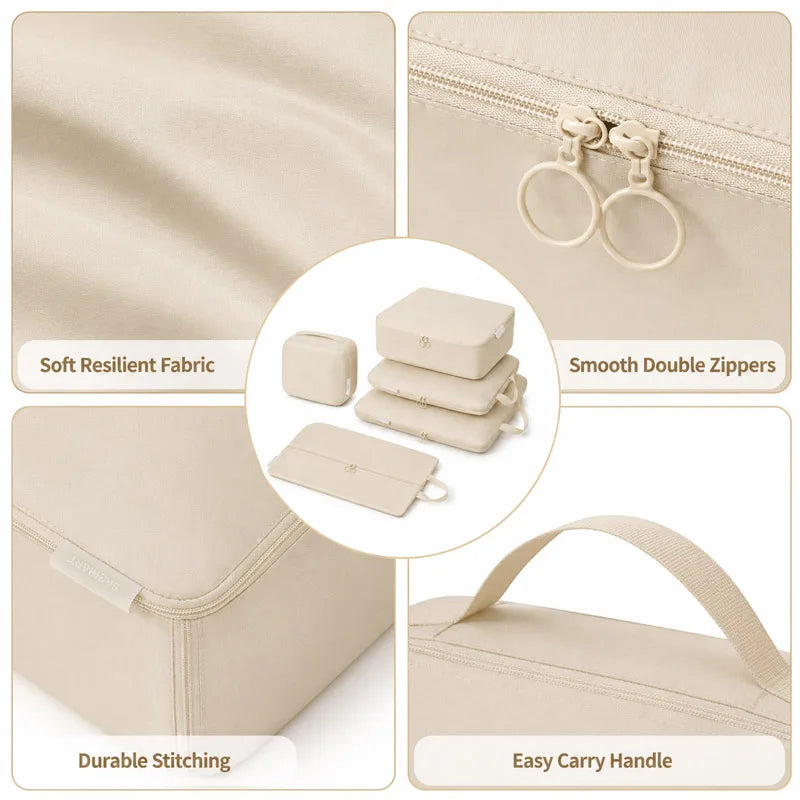 5pcs Compressible Space-Expanding Cube Clothing Luggage Storage Bag Set,Travel with Zipper, Suitable for Travel and Outdoor Use