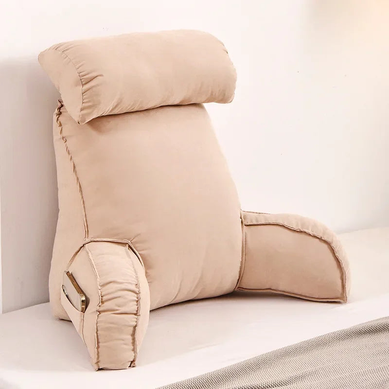Large backrest reading pillow with arm and neck pillow filled with pearl cotton for comfortable and full support.