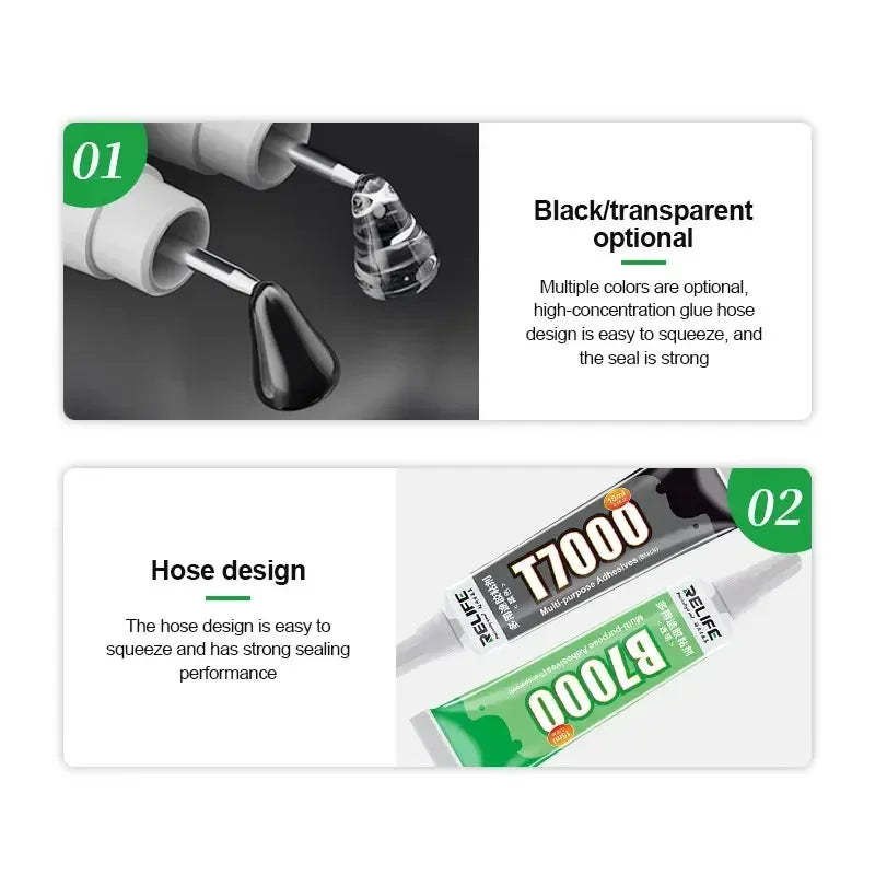 RELIFE 15ML T-7000 B-7000 Multipurpose Transparent Black Adhesive for Mobile Phone Border LCD Display Back Cover Repair Tools