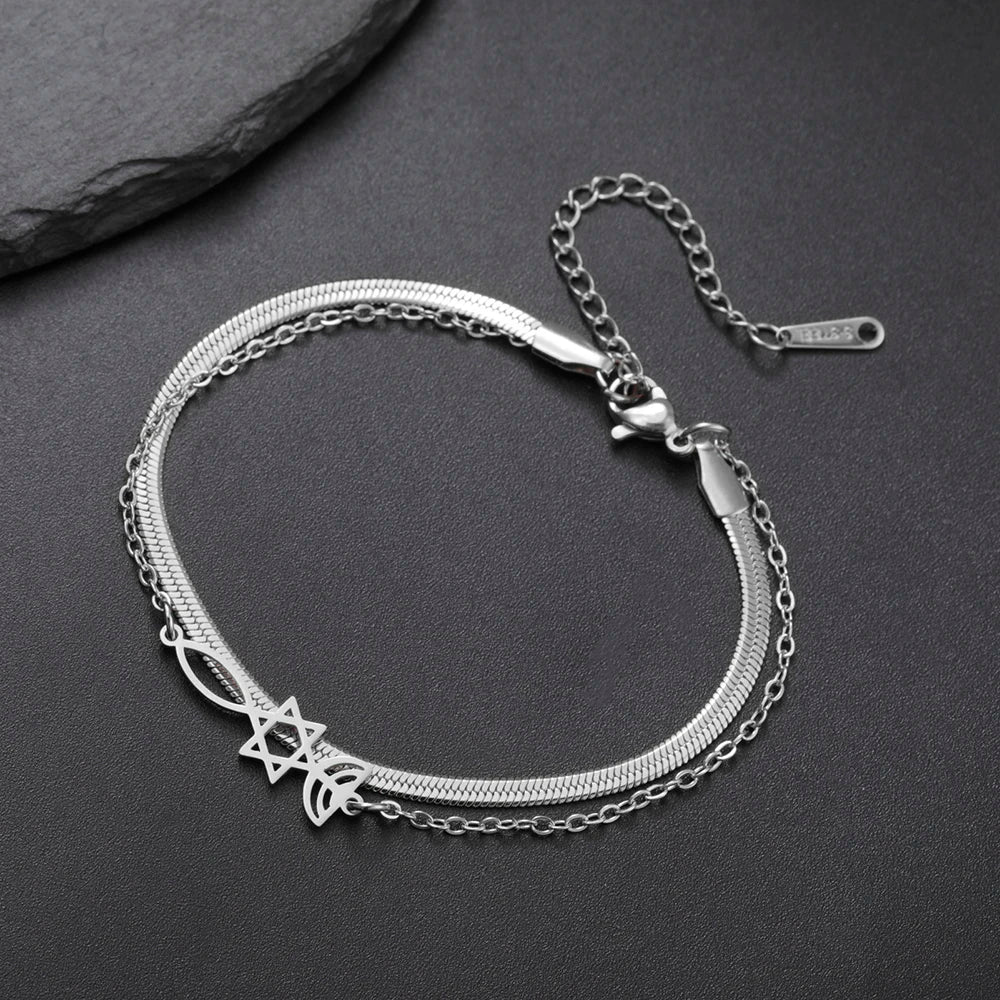 Dawapara Messianic Seal of Jerusalem Bracelet Jewish Star of David Menorah Religious Judaism Hanukkah Gifts Stainless Steel
