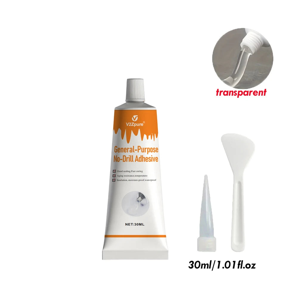 Nail-Free Adhesive No-Drill Glue - Strong No-Scratch Adhesive for Hooks & Shelves Towel Racks Daily Repair Glue Bonding Agent
