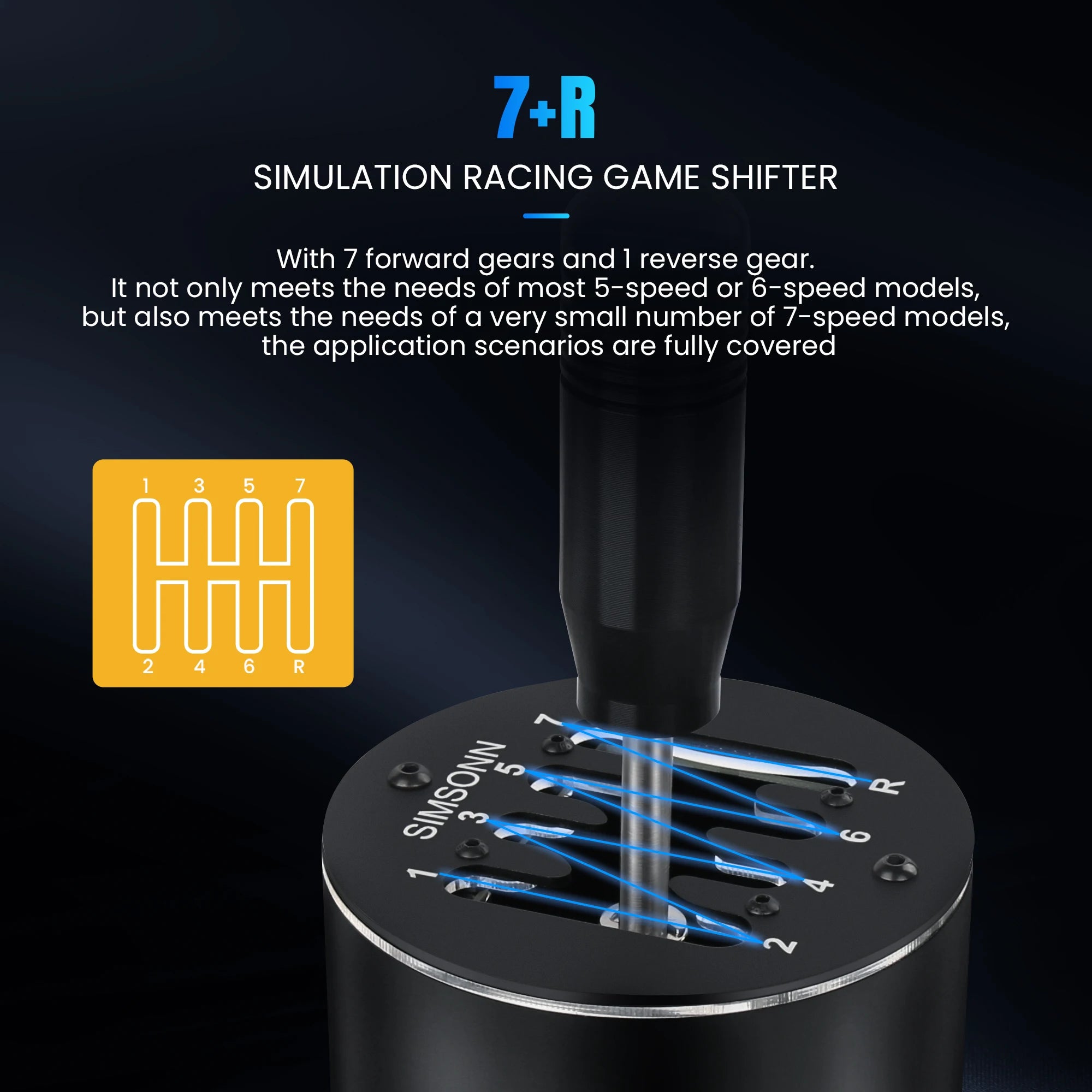 SIMSONN Sim Racing Gear Shifter 7+R Magnetic Induction Driving Simulator Games Manual H Gear For PC Logitech G29 G27 G25 G920