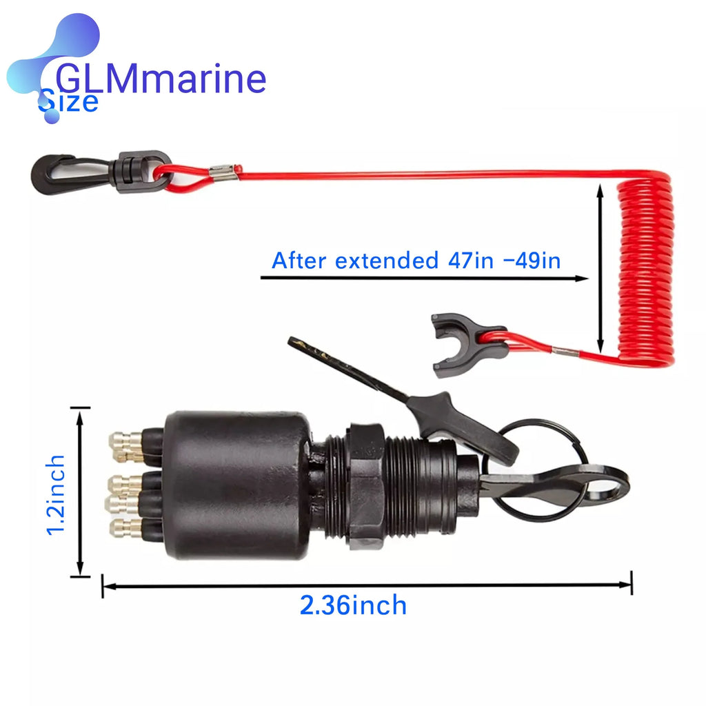 Lgnition Switch Key Safety Lanyard Lock Assembly 5005801 for Johnson Evinrude OMC BRP 1996 & Up Outboard Motor 175974