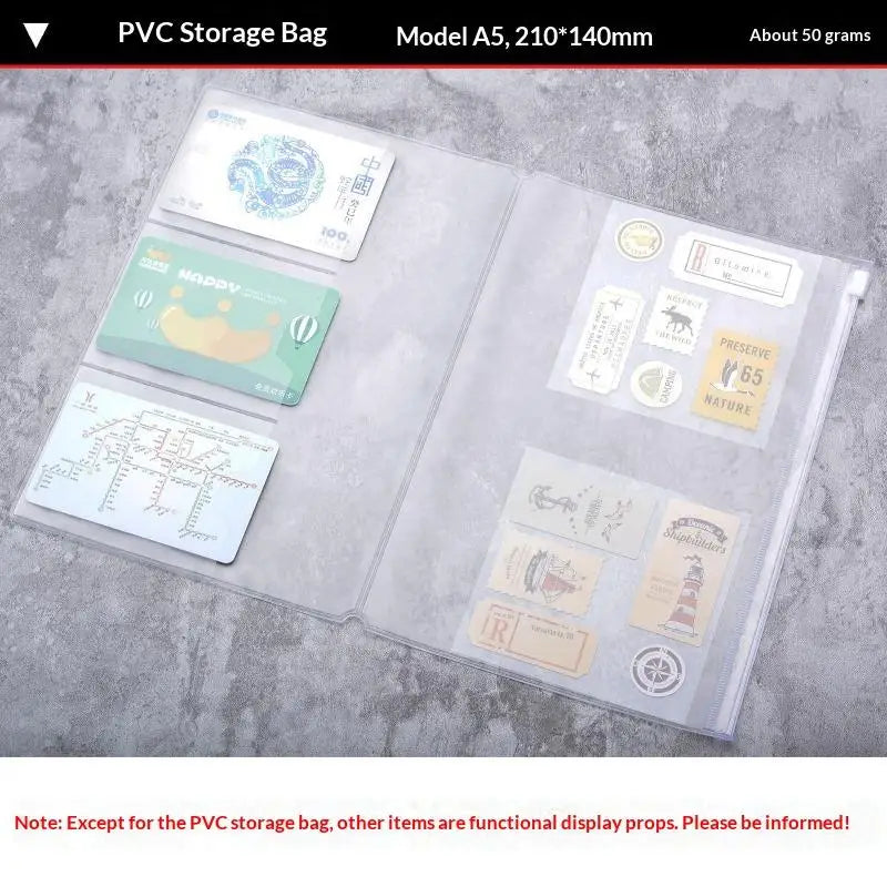 PVC Zipper Bag For Midori Travelers Notebook Journal Planner Accessory Card Holder Storage Standard/Pocket/Passport