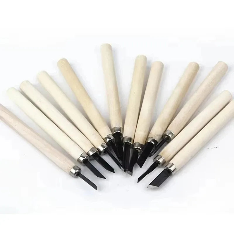 12pcs Wood Carving Chisels Set for Detailed Woodworking Basic Cutting DIY Hand Tools Gouges Knife Kit Craftsmanship