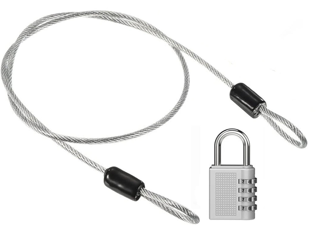 Security Steel Cable with 4 Digit Combination Lock 1 Set Travel Padlock 1m Coated Safety Wire Rope Double Loop for Luggage case