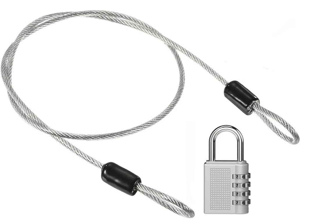 Security Steel Cable with 4 Digit Combination Lock 1 Set Travel Padlock 1m Coated Safety Wire Rope Double Loop for Luggage case