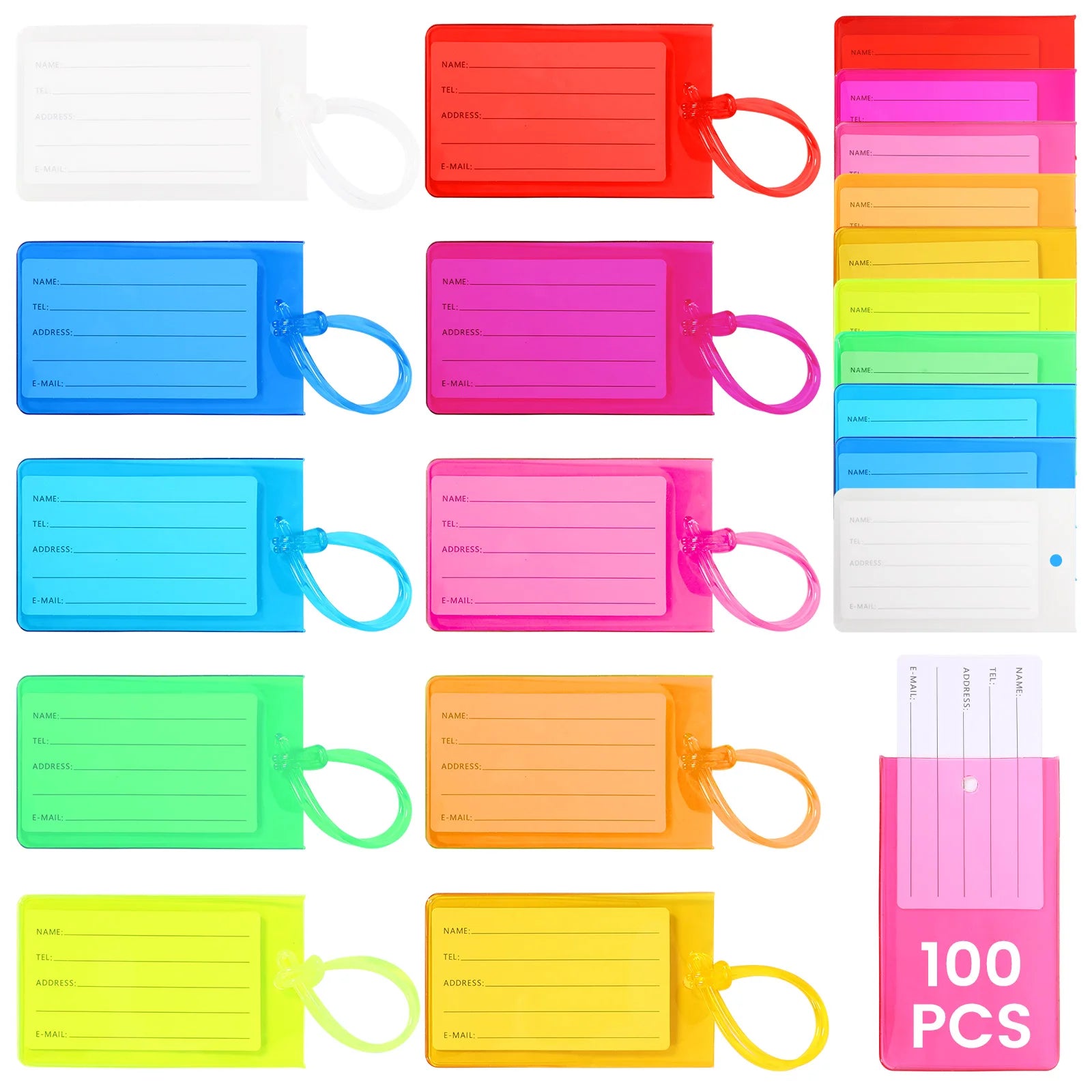 48/100 Pcs PVC Luggage Tag Waterproof Flexible Suitcase Label Multi Colors Card Cover Luggage Tag for Baggage Travel Accessories