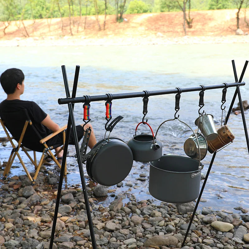 Outdoor Folding Hanging Rack, Camping Cookware and Tableware Storage Hook Rack for Outdoor Hiking, Picnic