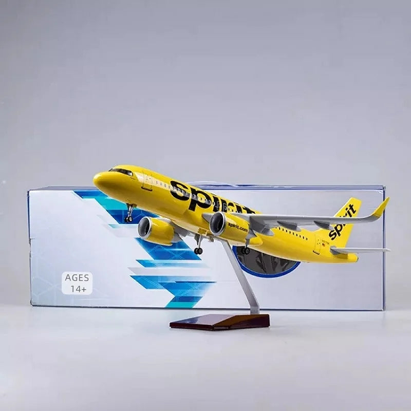 Spirit Aviation Airbus A320 Neo 1/80 Scale 47cm Metal Resin Aircraft Model Collectible Display Piece with Lights and Landing Gea