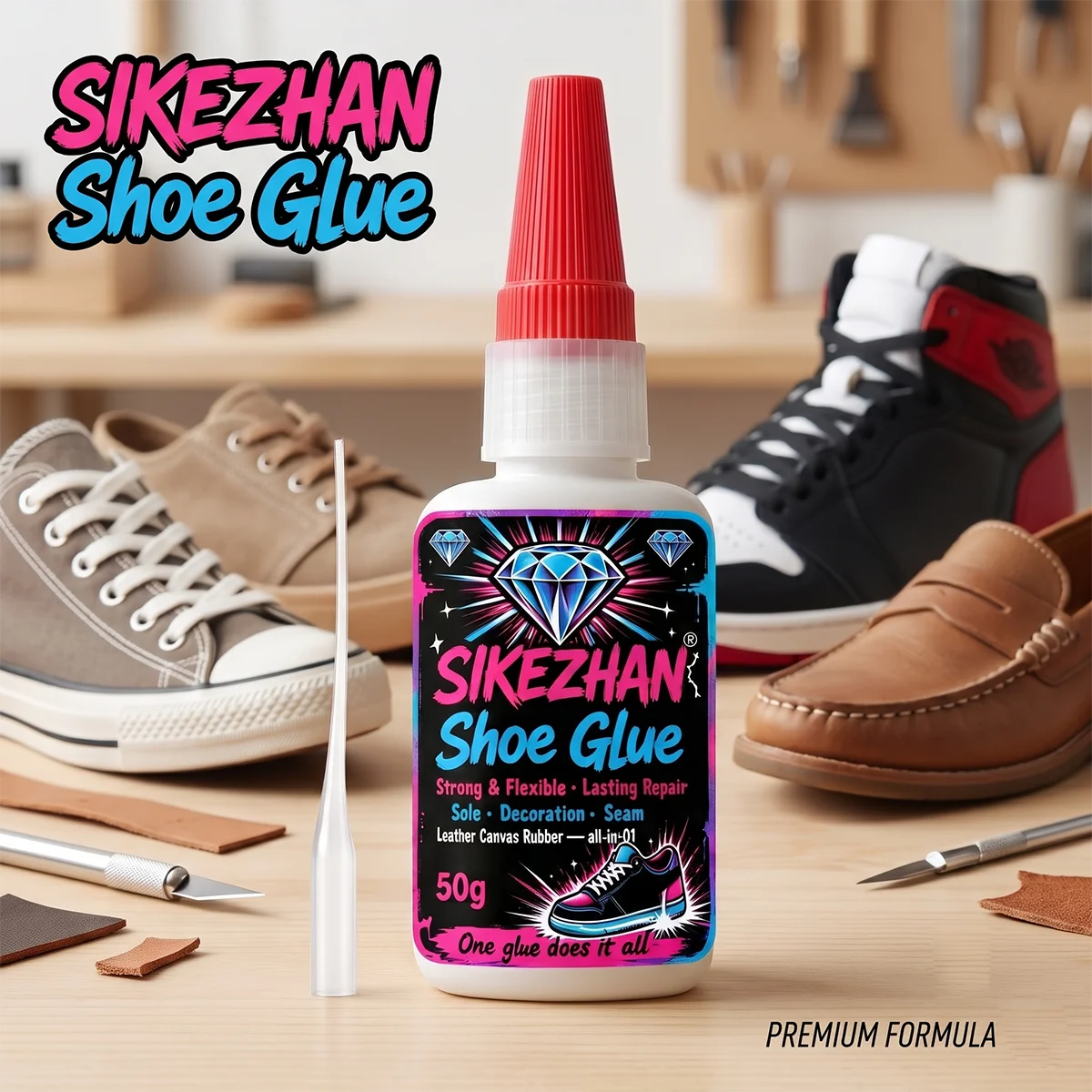 Instant Shoe Sole Repair Glue for Athletes, Waterproof Transparent Adhesive for Hiking Boots & Basketball Sneakers, 50g