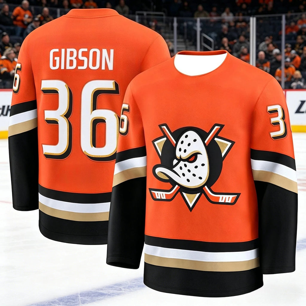 Men's Ice Hockey Ducks Jersey Anaheim Printing Moisture-Wicking Long Sleeve Breathable Sports Uniform Plus Size for Fans