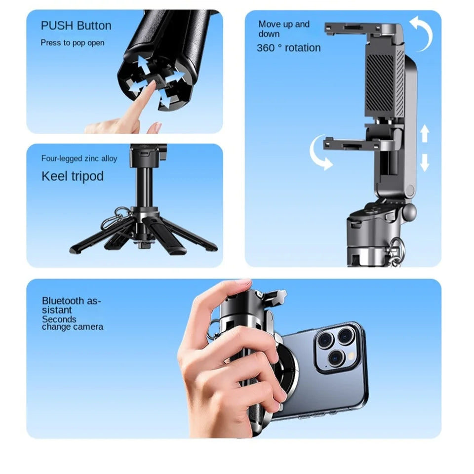 MEUYAG 2026 New Multifunctional Magnetic mini Selfie Stick with 360° Rotation Wireless Bluetooth Control Magnetic Phone Holder