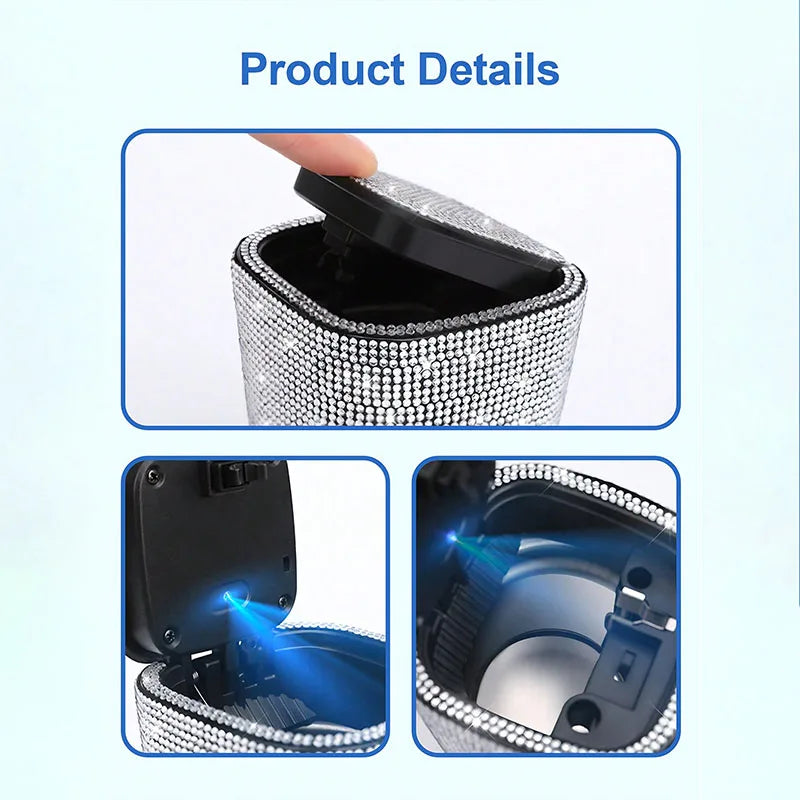 LED Crystal Car Ashtray W/Cover - Night Light, Dustproof, Heat-Resistant ABS, Compact & Stylish for Most Cars, Easy Clean Smoker